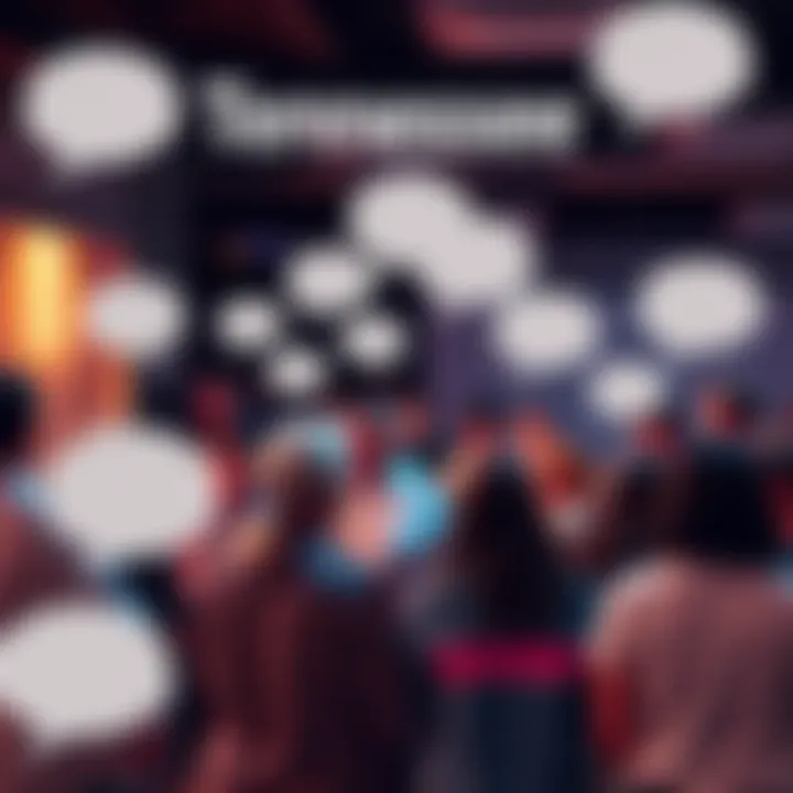 People engaging in a lively discussion about local trends and issues in Tennessee, with speech bubbles representing thoughts and ideas shared.