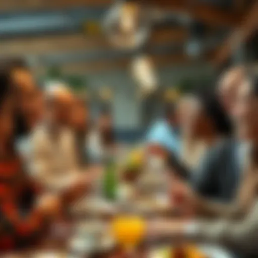 A diverse group of people sharing a meal together, smiling and enjoying each other's company, symbolizing unity and solidarity.