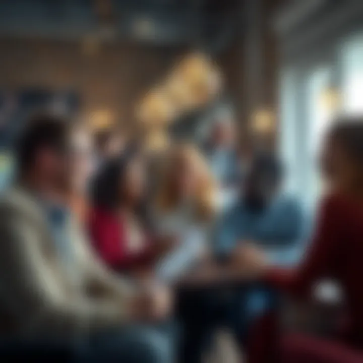 A group of diverse people sharing advice and opinions in a discussion setting, showcasing different perspectives on an open question.