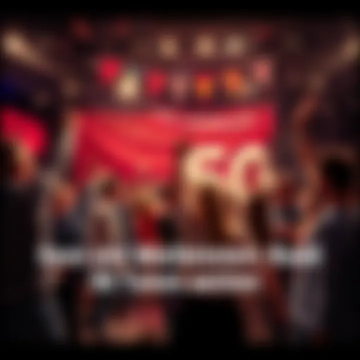 A group of people celebrating a milestone with banners and confetti