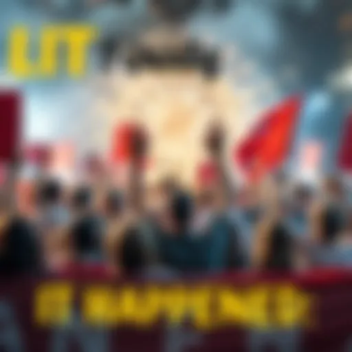 People celebrating a significant event with excitement and joy, holding banners and cheering