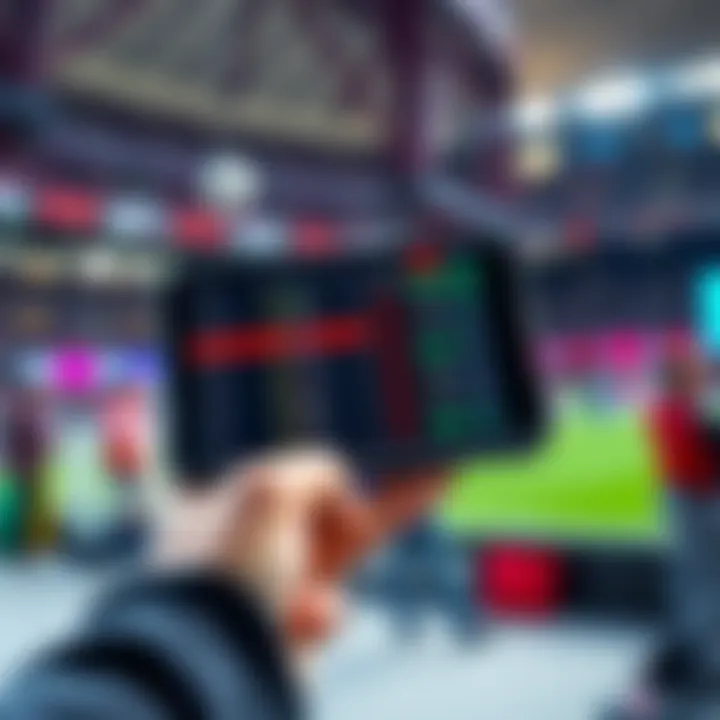 A person using a smartphone to compare live betting odds from different bookmakers on a screen