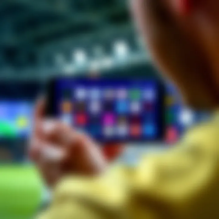 A person looking at different sports betting apps on a smartphone, with icons of various platforms displayed on the screen.