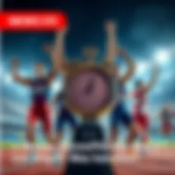 Athletes celebrating a victory with a stopwatch indicating a crucial one-minute difference between wins