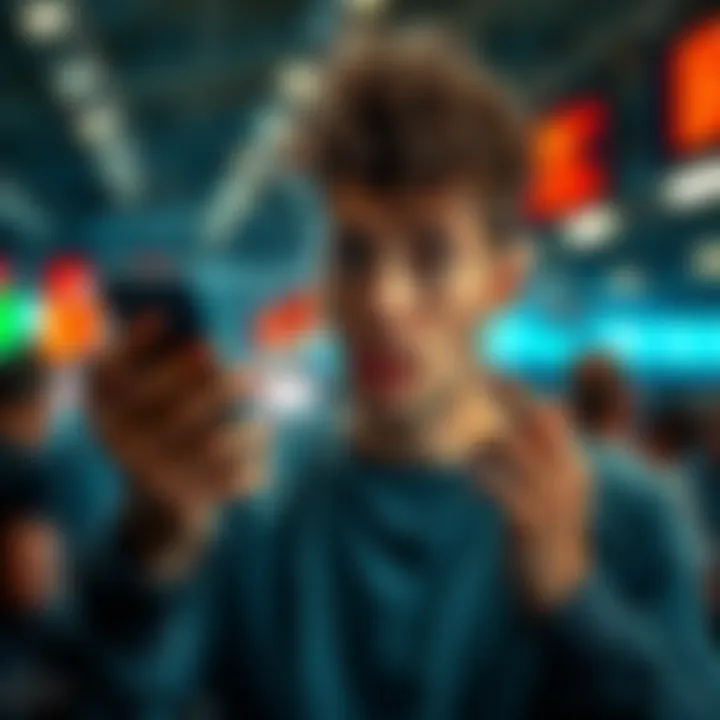 A worried person looking at their smartphone displaying a sports betting app with a confused expression, symbolizing issues with location accuracy