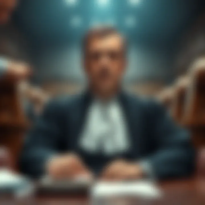 A judge looking worried while presiding over a tense courtroom situation
