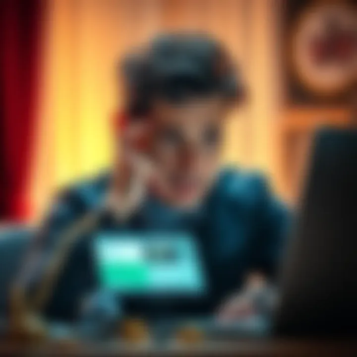 Concerned bettor evaluating strategies A worried person looking at betting strategies on a laptop, contemplating their financial decisions and risks