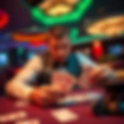 A dealer looks worried while showing cards at a casino table, hinting at possible manipulation and cheating.