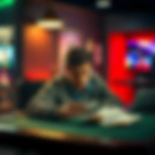 A person sits alone at a table, looking worried while holding a betting slip. Their expression shows regret and shame about previous gambling decisions.