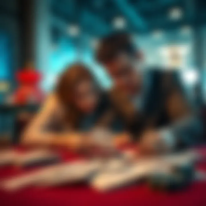 A worried partner examines losing gambling tickets on a table, reflecting stress and anxiety about their loved one's addiction.