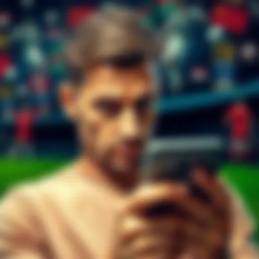 Concerned sports bettor A worried person looking at a sports betting app on a phone with sports icons in the background