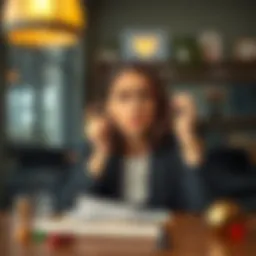 A woman looking worried while sitting at a table, with a thoughtful expression, pondering whether to tell her adult children about her husband's gambling problems.