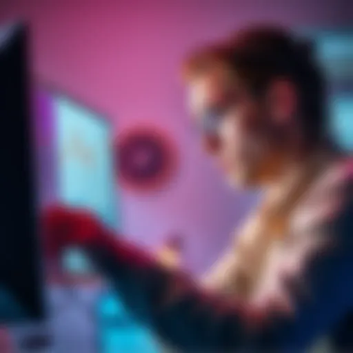 A worried employee looking at a computer screen with bonus information