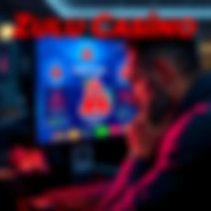 Concerns about Zulu Casino A worried person looking at a computer screen displaying a casino game with warning symbols, showing issues with accessibility and money loss