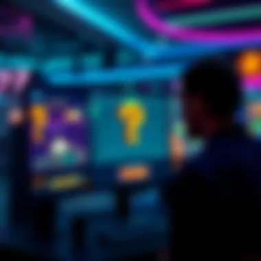 A person looking at a computer screen displaying casino games with question marks indicating doubt about fairness.