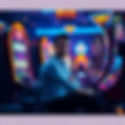 A player sitting confidently at a slot machine, making a thoughtful decision while gambling.