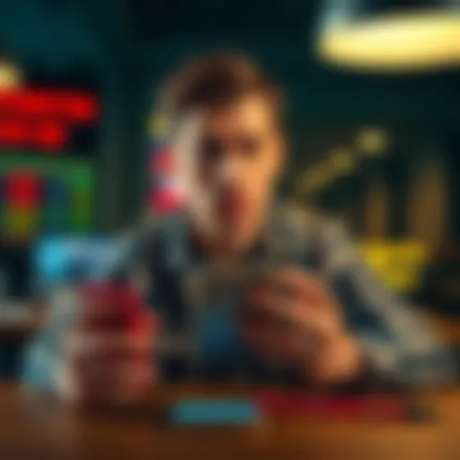 A person sits at a table, looking confused while checking a sports betting app on a smartphone, concerned about a betting line of -260 for a game involving the USA.