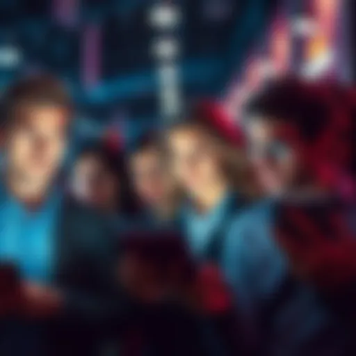 A group of people looking puzzled while reading news on their phones and discussing among themselves.