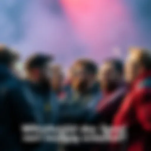 A group of fans gathered, looking puzzled while discussing sports rules related to a game loss.