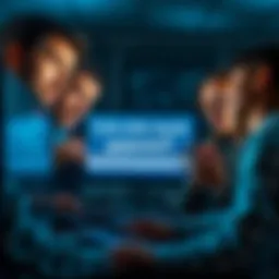 A group of people showing frustration while looking at a computer, with a message about codes being blocked on the screen