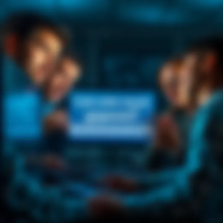 People looking confused at a computer screen A group of people showing frustration while looking at a computer, with a message about codes being blocked on the screen