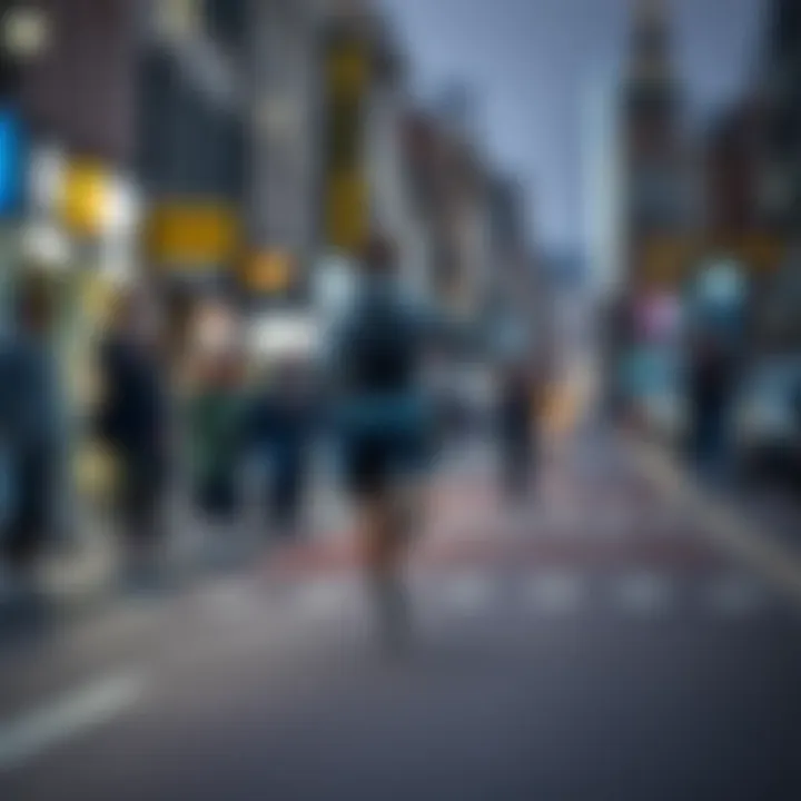 A dedicated person running on a city street while onlookers watch in surprise