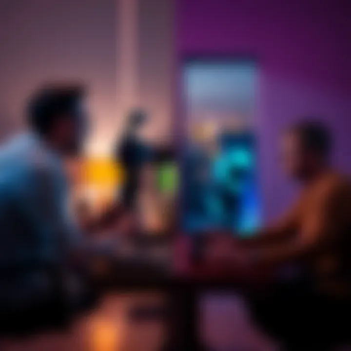 A side-by-side comparison of a content creator filming a game session and a regular player at home facing a gaming console. The content creator is animated and engaging the audience while the regular player looks frustrated with a losing game.