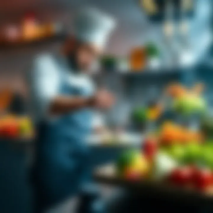 A chef preparing a tasty meal with fresh ingredients in the kitchen