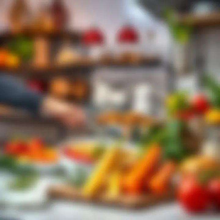 Cooking delicious meal A person preparing a tasty dish in a kitchen with fresh ingredients and colorful vegetables