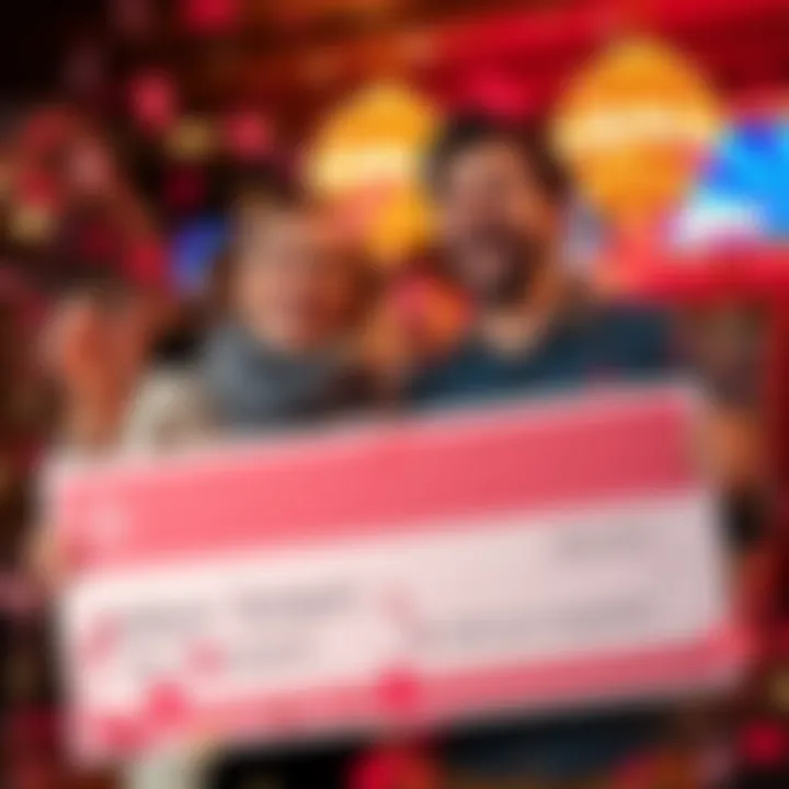 Couple Celebrating a Jackpot Win A happy couple celebrating after winning a jackpot, surrounded by confetti and holding a giant check, symbolizing wealth and excitement in dating.