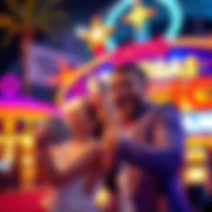 A couple joyfully holding cash in front of a casino, celebrating their gambling win in Las Vegas.