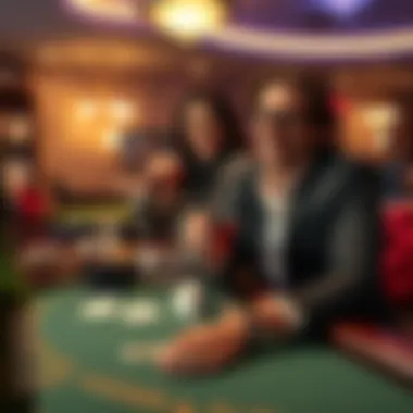 A couple sits at a blackjack table, smiling and celebrating their winnings.