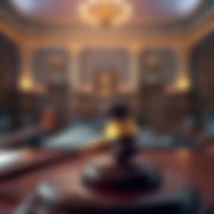 A judge's gavel resting on a desk in a courtroom, symbolizing a legal decision