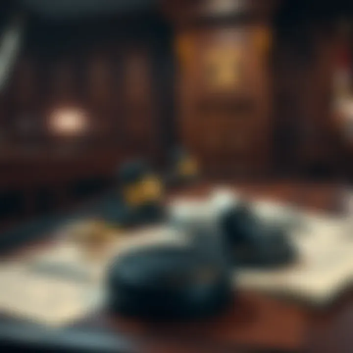 A courtroom scene showing legal documents and a gavel, symbolizing a class action lawsuit.