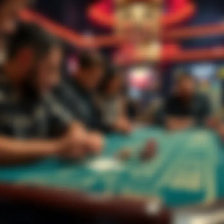 Craps Game Strategy A group of players analyzing a craps table with dice and betting chips in a casino setting.