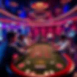 A group of players gathered around a craps table, rolling dice and placing bets in a lively casino atmosphere