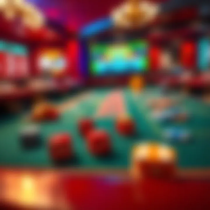 A vibrant craps game table with colorful chips and dice in play, showcasing players focused on their strategy.