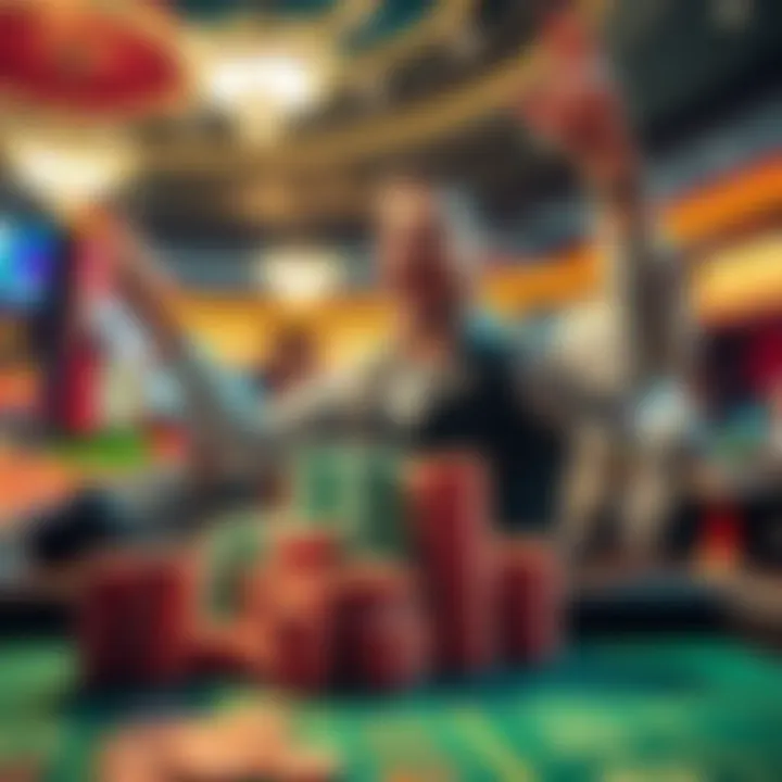 A player celebrating a big win at a casino craps table with chips stacked high