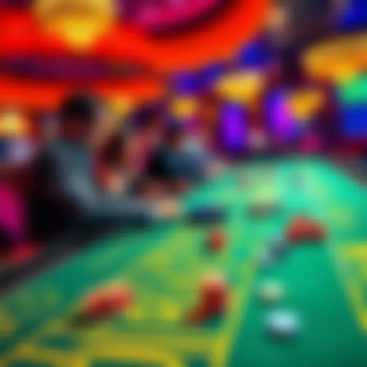 Players enjoying a game of Craps at a vibrant casino in Biloxi, with colorful chips and dice on the table