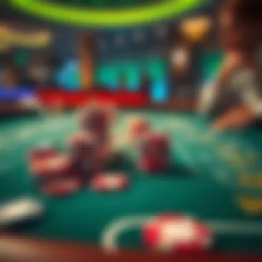 Craps table with chips A craps table showing colorful chips and a player contemplating their next move