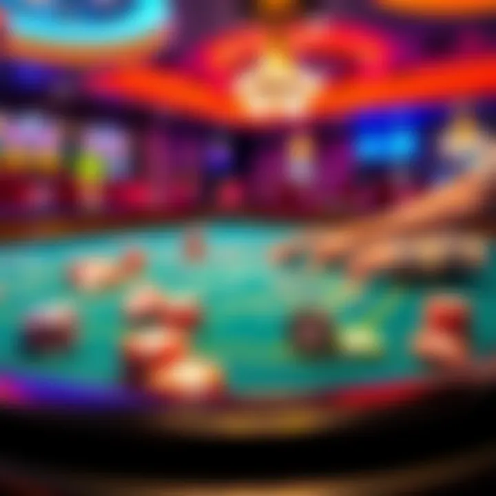 Craps table with chips A craps table with colorful chips and a player making a bet, representing strategy in a casino setting.