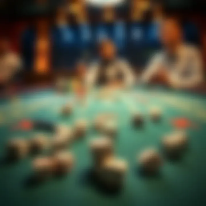 A craps table with dice scattered and a frustrated player looking on