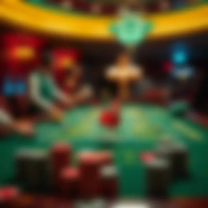 A craps table in Ilani Casino showing players throwing dice, celebrating a win, and chips stacked on the table