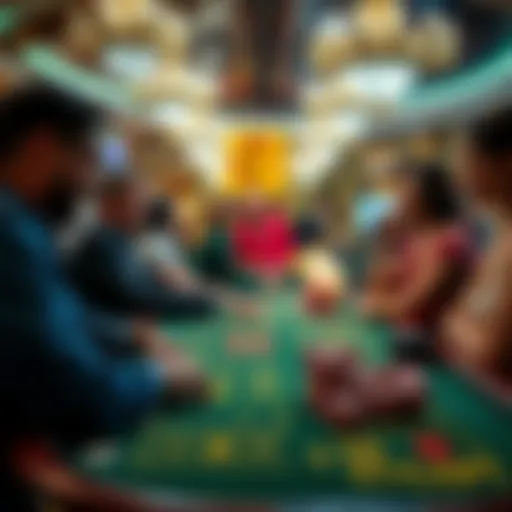 People enjoying a game of Craps at a lively Las Vegas casino table with dice in hand and chips stacked.