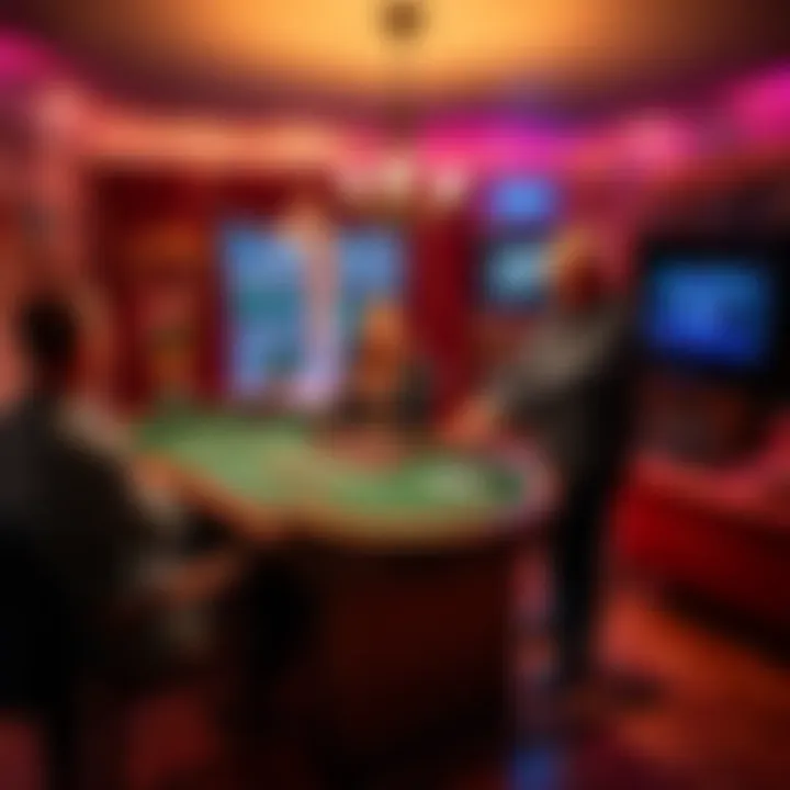Craps table in a living room A vibrant living room featuring a newly added craps table, with Uncle Rico excitedly showing his friends the game, surrounded by a cozy atmosphere.