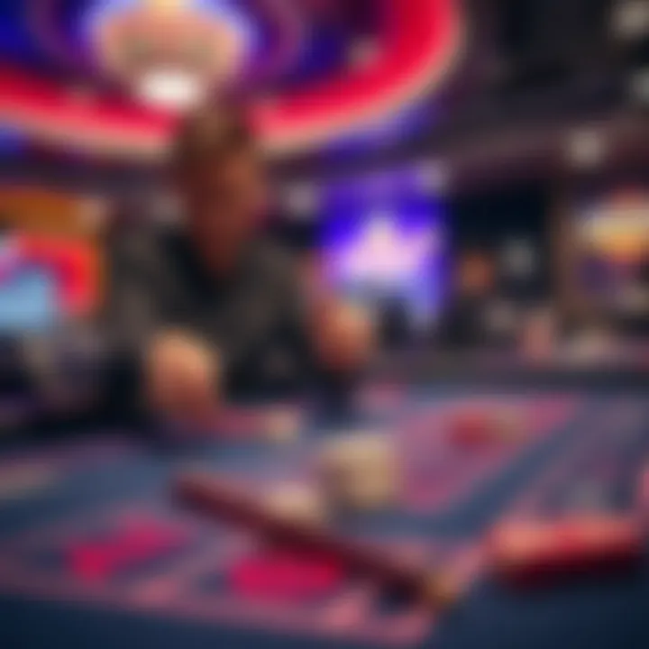 A player at a craps table rolls the dice while another player looks frustrated in the background