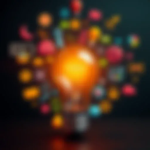 A light bulb surrounded by diverse icons representing innovation in technology, environment, and design, symbolizing fresh concepts for 2026.