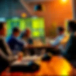 A group of people discussing cricket betting strategies at a table