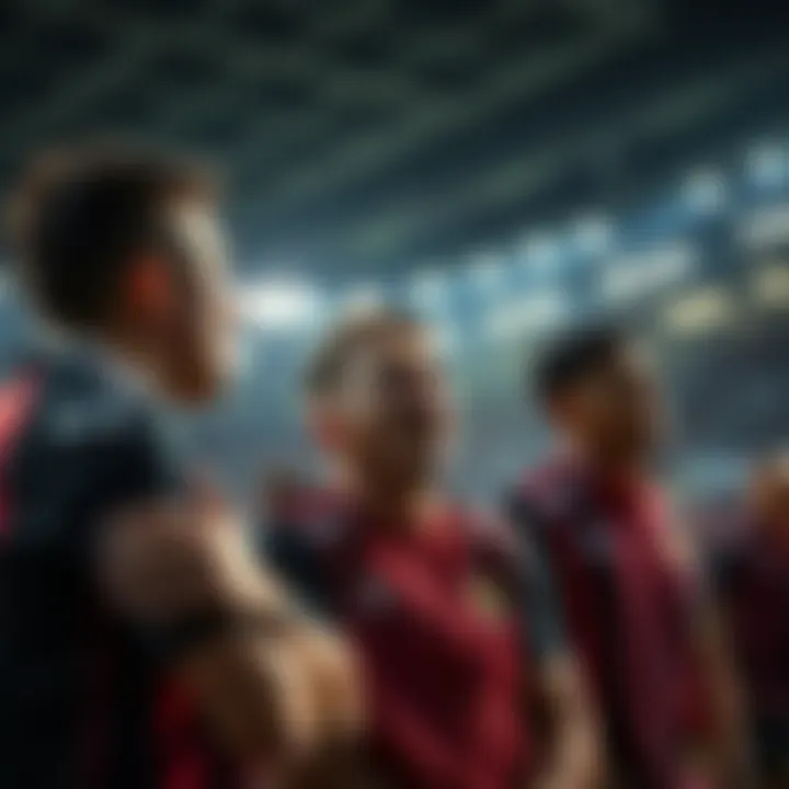 Players reacting during a tense halftime moment in a sports game, showcasing intensity and anticipation