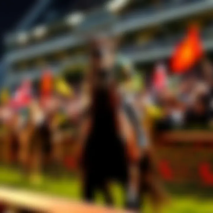 Horse Crokes Cross celebrates a historic win at the racetrack, surrounded by cheering fans and colorful banners.